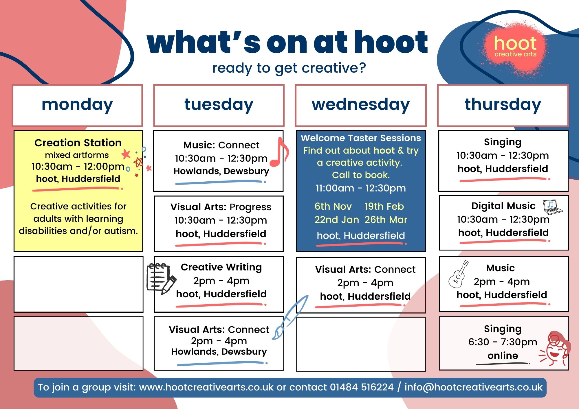 hoot timetable what the week looks like at hoot across the week