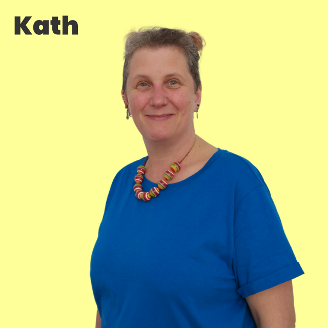 Picture of Kath, white woman with short hair, blue top